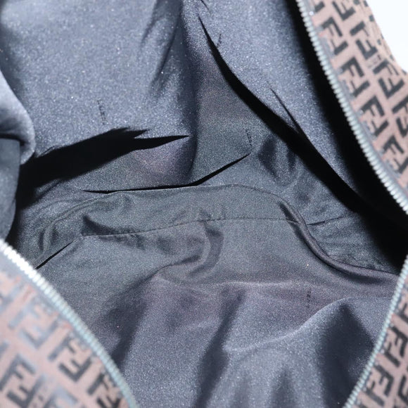 FENDI Zucchino Canvas Boston Bag 2way Brown Black Auth bs28712