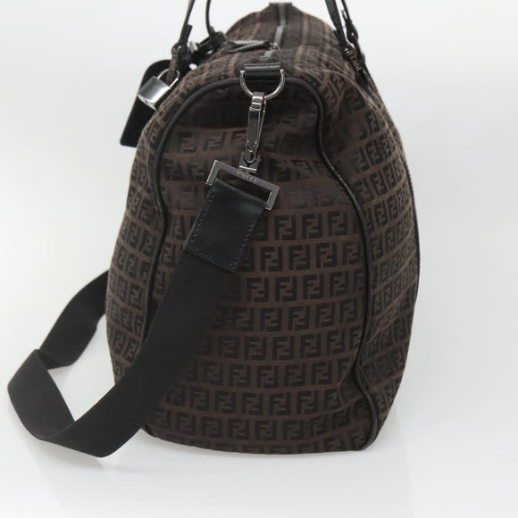 FENDI Zucchino Canvas Boston Bag 2way Brown Black Auth bs28712