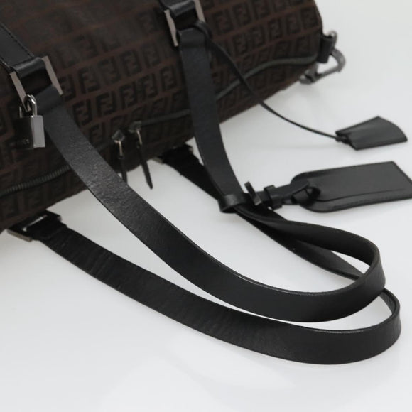 FENDI Zucchino Canvas Boston Bag 2way Brown Black Auth bs28712