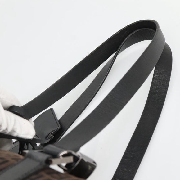 FENDI Zucchino Canvas Boston Bag 2way Brown Black Auth bs28712