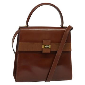 Salvatore Ferragamo Vala Hand Bag Leather 2way Brown Gold Auth bs28714