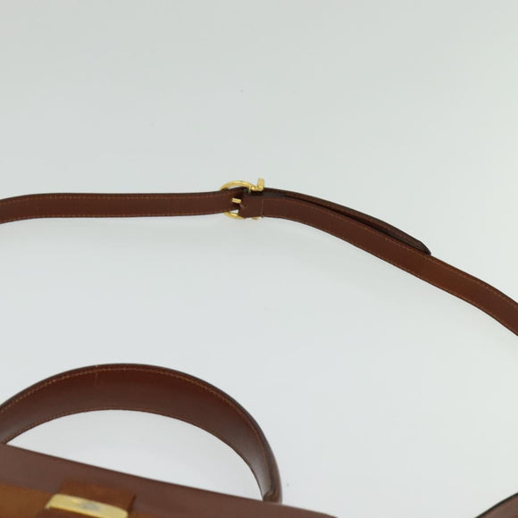 Salvatore Ferragamo Vala Hand Bag Leather 2way Brown Gold Auth bs28714