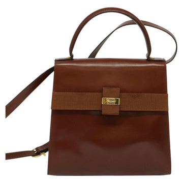 Salvatore Ferragamo Vala Hand Bag Leather 2way Brown Gold Auth bs28714 - 0