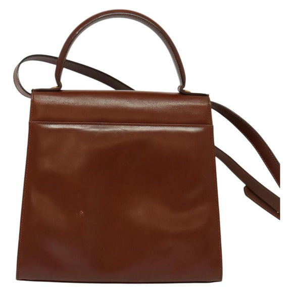 Salvatore Ferragamo Vala Hand Bag Leather 2way Brown Gold Auth bs28714