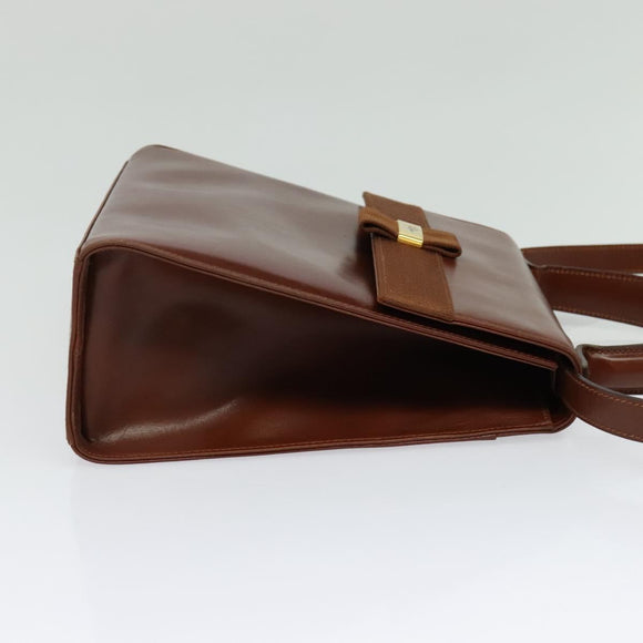 Salvatore Ferragamo Vala Hand Bag Leather 2way Brown Gold Auth bs28714