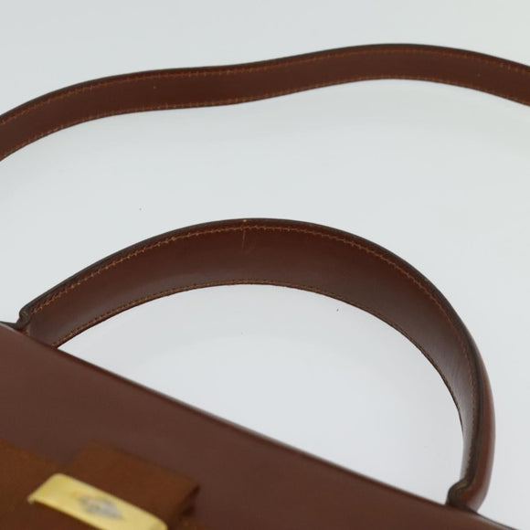 Salvatore Ferragamo Vala Hand Bag Leather 2way Brown Gold Auth bs28714