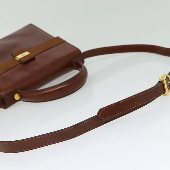 Salvatore Ferragamo Vala Hand Bag Leather 2way Brown Gold Auth bs28714