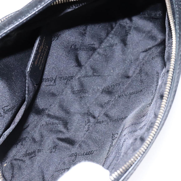 Salvatore Ferragamo Gancini Shoulder Bag Canvas Leather Black Gold Auth bs28715