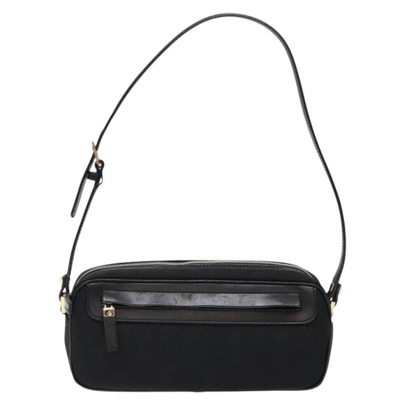 Salvatore Ferragamo Gancini Shoulder Bag Canvas Leather Black Gold Auth bs28715