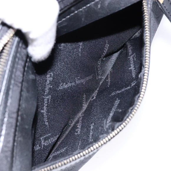 Salvatore Ferragamo Gancini Shoulder Bag Canvas Leather Black Gold Auth bs28715