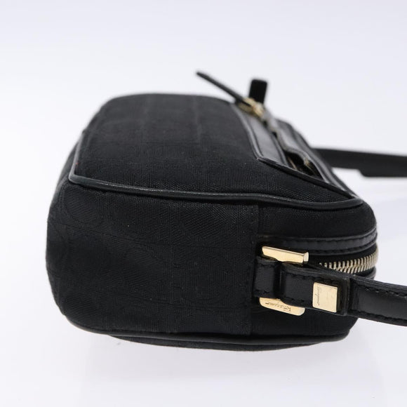 Salvatore Ferragamo Gancini Shoulder Bag Canvas Leather Black Gold Auth bs28715