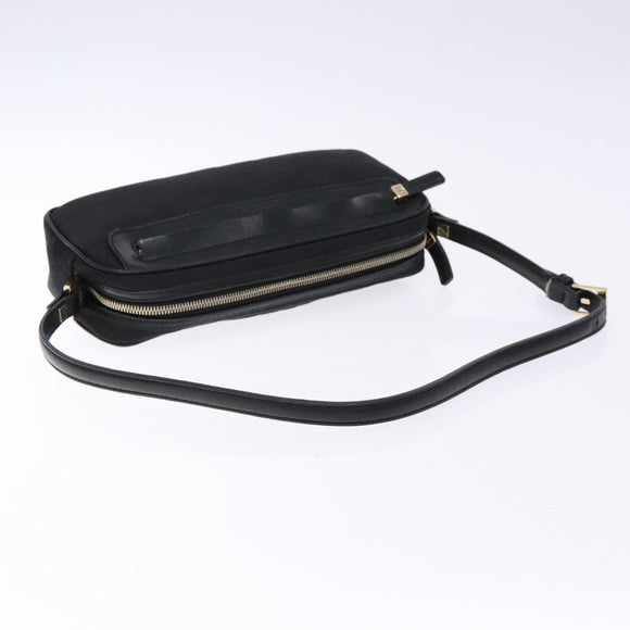 Salvatore Ferragamo Gancini Shoulder Bag Canvas Leather Black Gold Auth bs28715