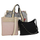 Salvatore Ferragamo Gancini Hand Bag Nylon PVC 3Set Black Pink Auth bs28716-1