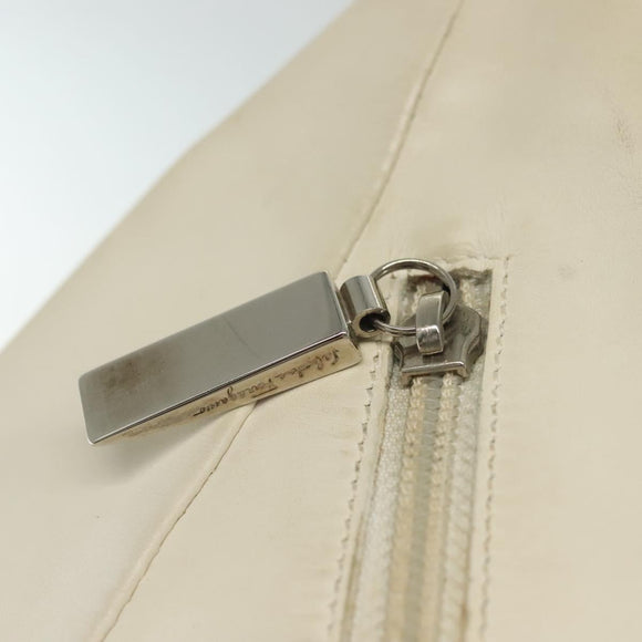 Salvatore Ferragamo Shoulder Bag Leather White Silver Auth bs28717