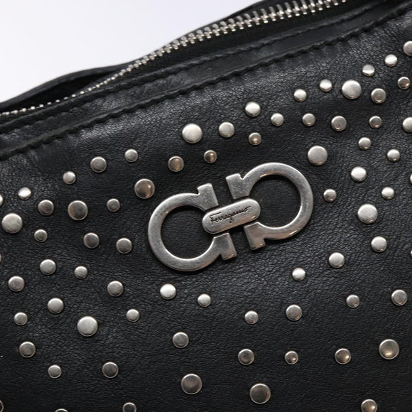 Salvatore Ferragamo Gancini Tote Bag Leather Black Silver Auth bs28720