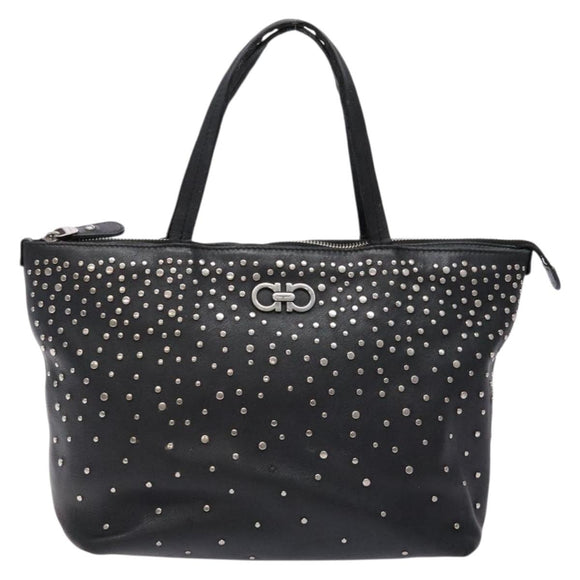 Salvatore Ferragamo Gancini Tote Bag Leather Black Silver Auth bs28720