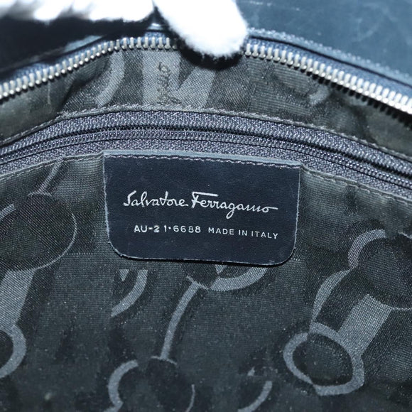 Salvatore Ferragamo Vala Vala Tote Bag Canvas Blue Silver Auth bs28721