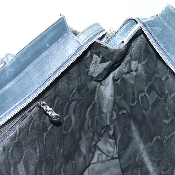 Salvatore Ferragamo Vala Vala Tote Bag Canvas Blue Silver Auth bs28721