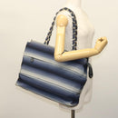 Salvatore Ferragamo Vala Vala Tote Bag Canvas Blue Silver Auth bs28721-21