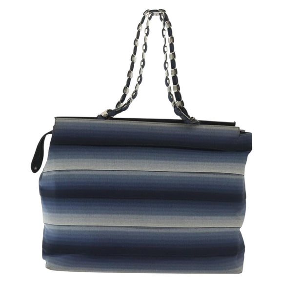 Salvatore Ferragamo Vala Vala Tote Bag Canvas Blue Silver Auth bs28721