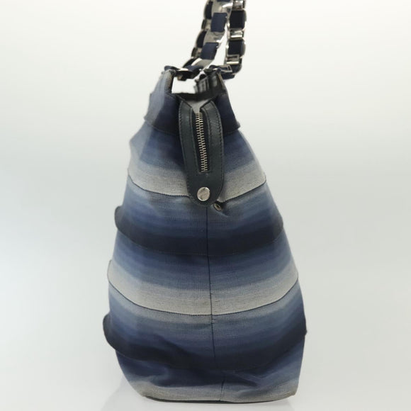 Salvatore Ferragamo Vala Vala Tote Bag Canvas Blue Silver Auth bs28721