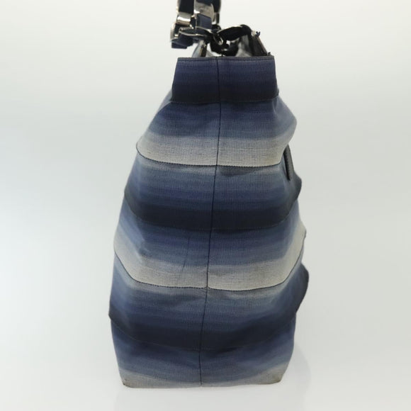 Salvatore Ferragamo Vala Vala Tote Bag Canvas Blue Silver Auth bs28721