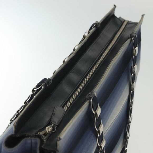 Salvatore Ferragamo Vala Vala Tote Bag Canvas Blue Silver Auth bs28721