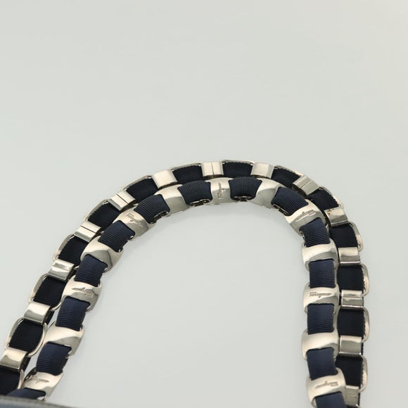 Salvatore Ferragamo Vala Vala Tote Bag Canvas Blue Silver Auth bs28721