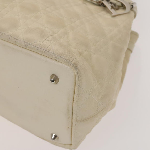 Christian Dior Canage Tote Bag Coated Canvas Leather Ivory Silver Auth bs28723