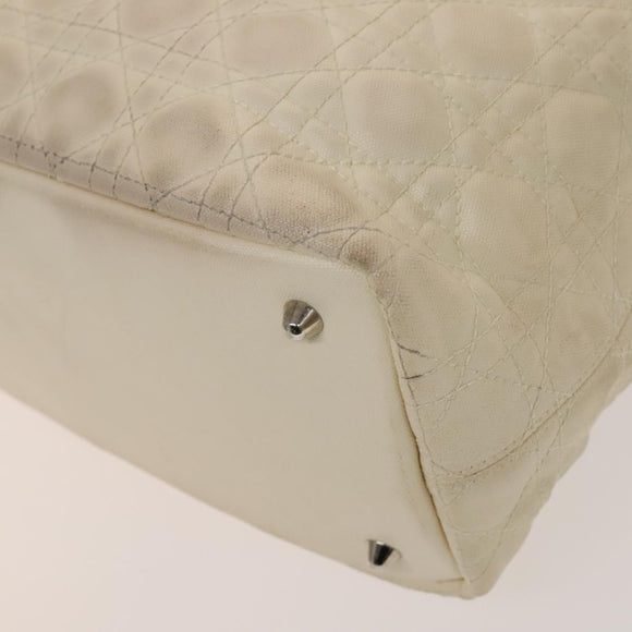 Christian Dior Canage Tote Bag Coated Canvas Leather Ivory Silver Auth bs28723