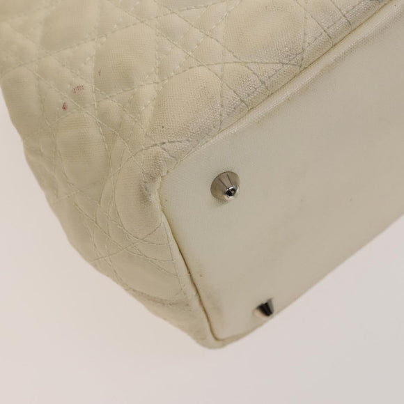 Christian Dior Canage Tote Bag Coated Canvas Leather Ivory Silver Auth bs28723
