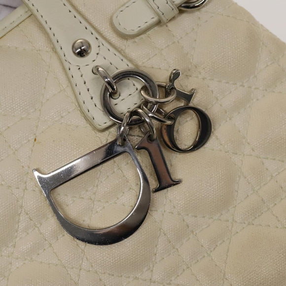 Christian Dior Canage Tote Bag Coated Canvas Leather Ivory Silver Auth bs28723