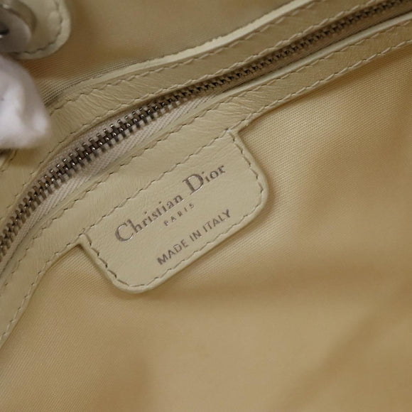 Christian Dior Canage Tote Bag Coated Canvas Leather Ivory Silver Auth bs28723