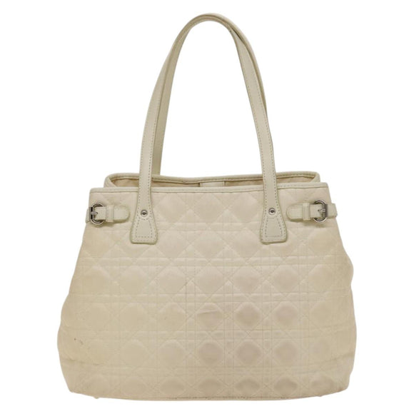 Christian Dior Canage Tote Bag Coated Canvas Leather Ivory Silver Auth bs28723