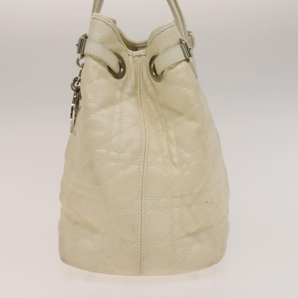 Christian Dior Canage Tote Bag Coated Canvas Leather Ivory Silver Auth bs28723