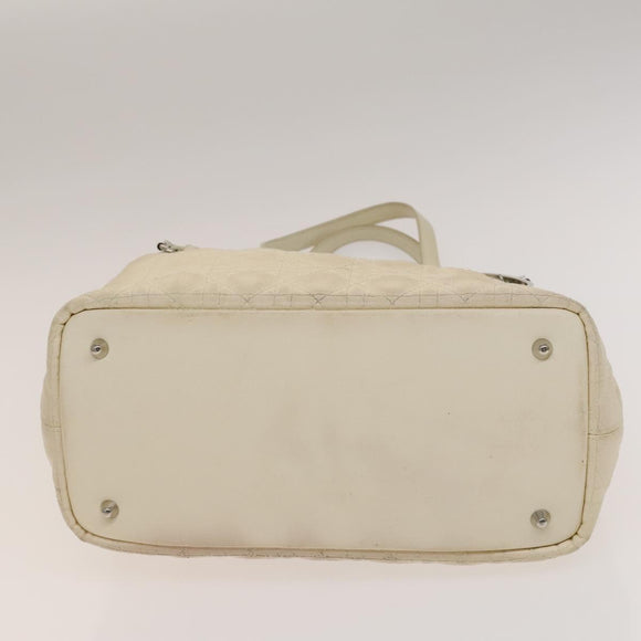 Christian Dior Canage Tote Bag Coated Canvas Leather Ivory Silver Auth bs28723