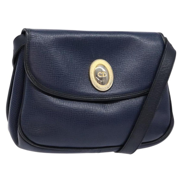 Christian Dior Shoulder Bag Leather Navy Gold Auth bs28726