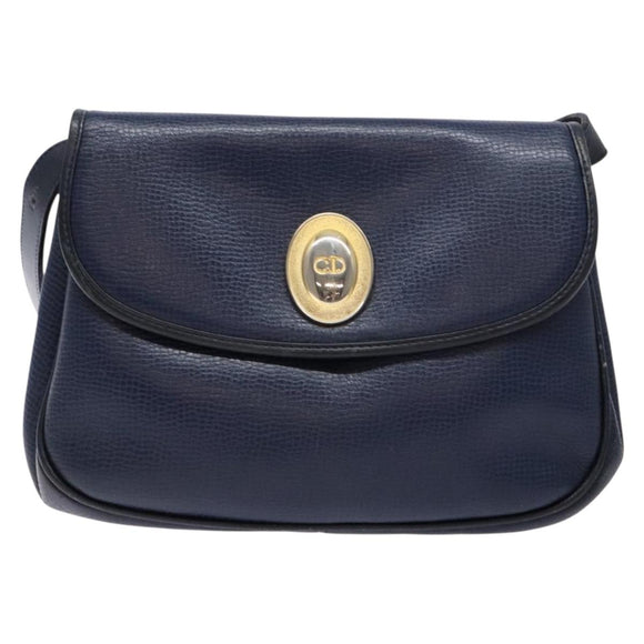 Christian Dior Shoulder Bag Leather Navy Gold Auth bs28726