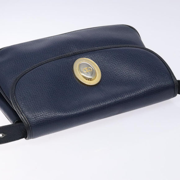Christian Dior Shoulder Bag Leather Navy Gold Auth bs28726