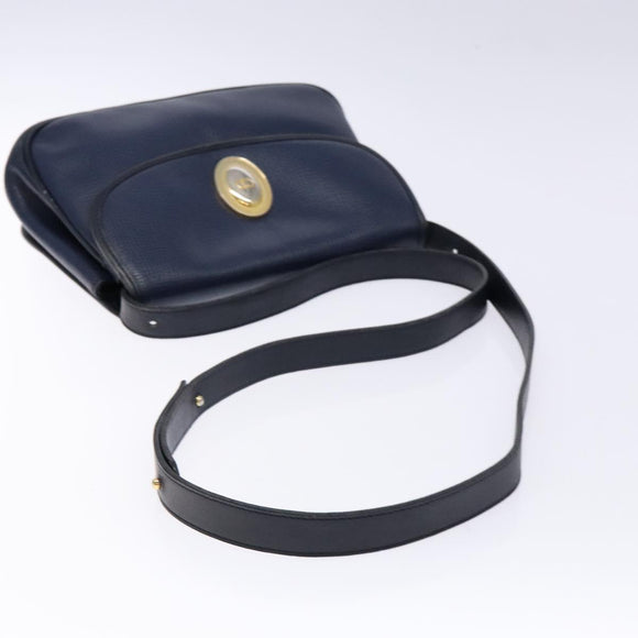 Christian Dior Shoulder Bag Leather Navy Gold Auth bs28726