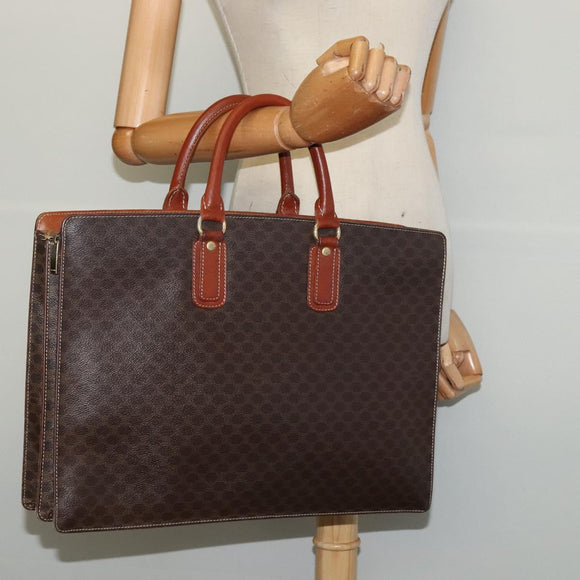 CELINE Macadam Canvas Business Bag PVC Brown Gold Auth bs28732