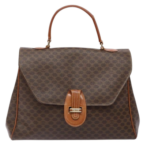 CELINE Macadam Canvas Hand Bag PVC Leather Brown Gold Auth bs28733