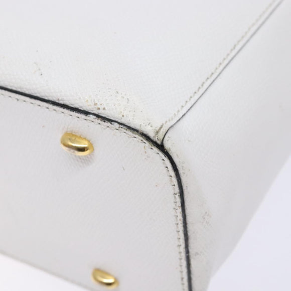 CELINE Hand Bag Leather White Gold Auth bs28734