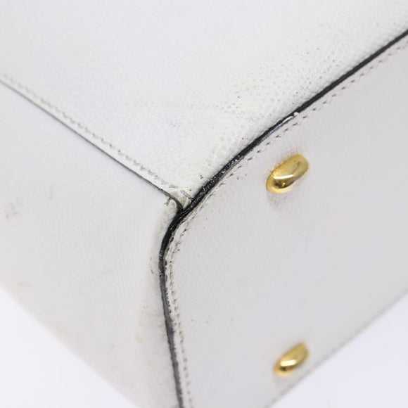 CELINE Hand Bag Leather White Gold Auth bs28734