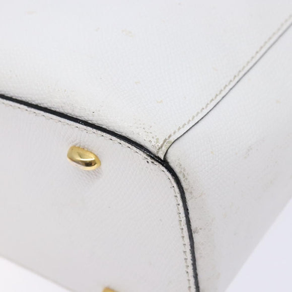 CELINE Hand Bag Leather White Gold Auth bs28734