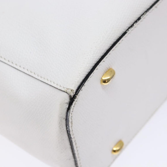 CELINE Hand Bag Leather White Gold Auth bs28734