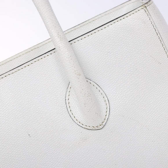 CELINE Hand Bag Leather White Gold Auth bs28734