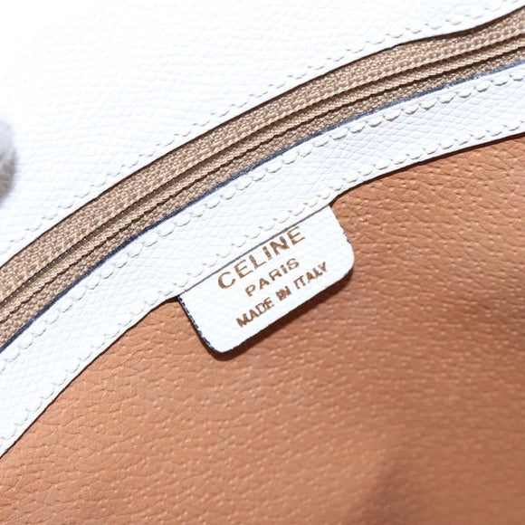 CELINE Hand Bag Leather White Gold Auth bs28734