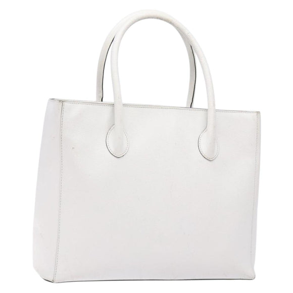 CELINE Hand Bag Leather White Gold Auth bs28734