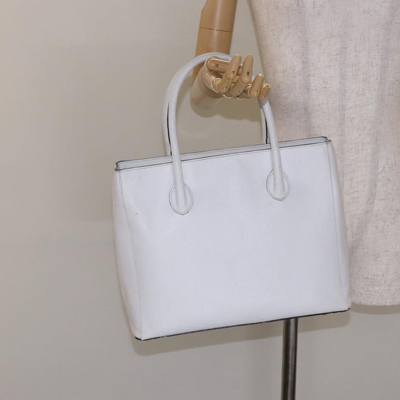 CELINE Hand Bag Leather White Gold Auth bs28734